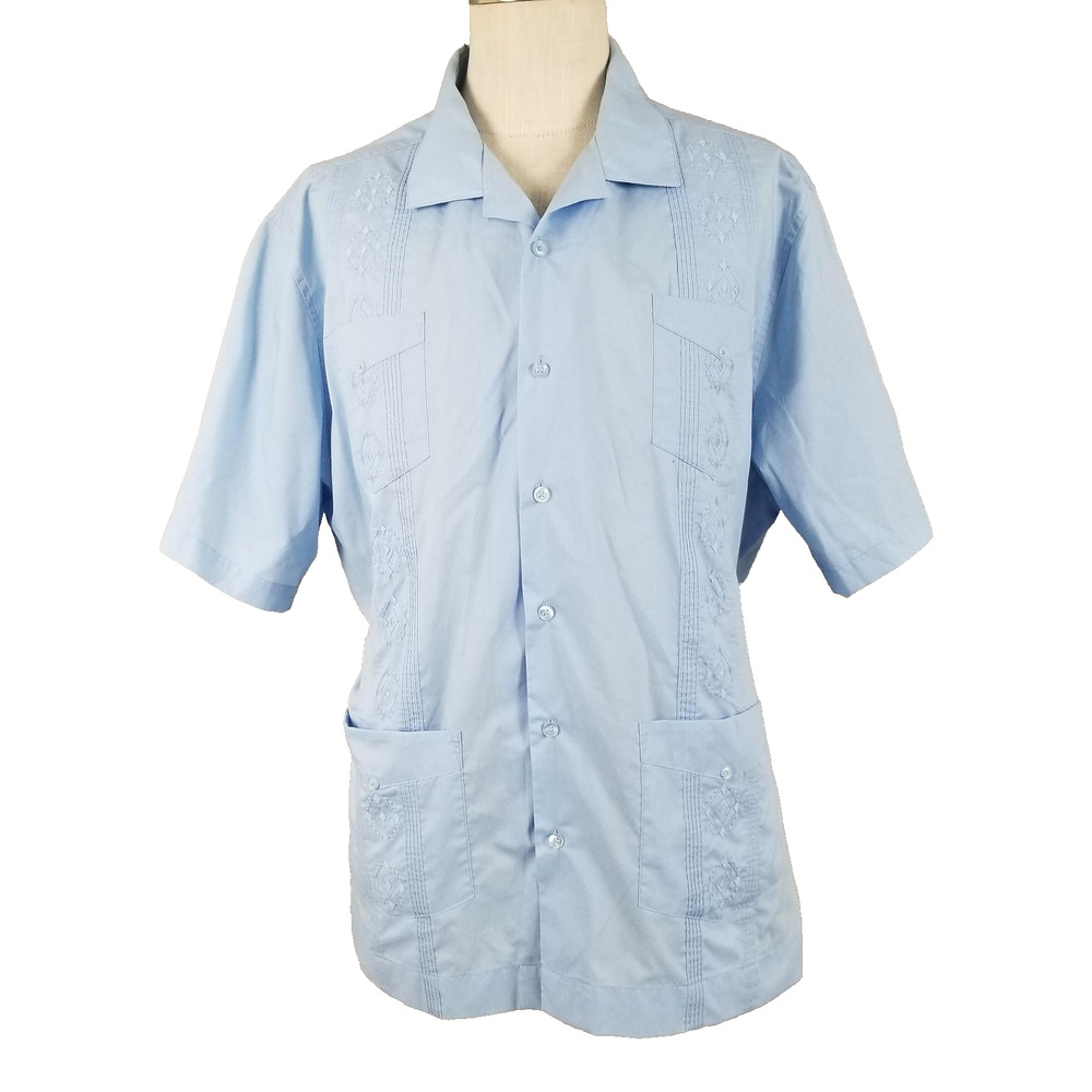 Cubavera Shirt Mens 2XL Blue Short Sleeve Guayabera Embroidered Pocket‎ Casual